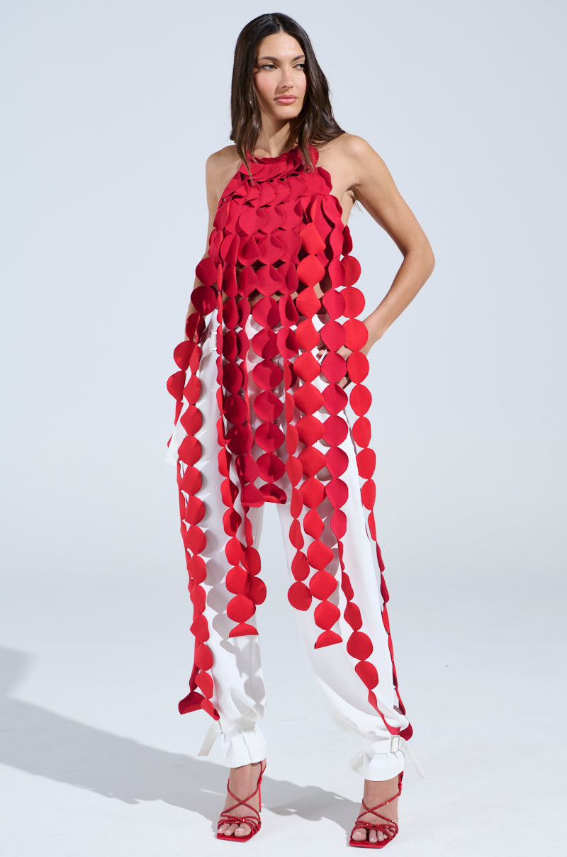 LIGHTS FLASHING HALTER TIE NECK TOP IN RED