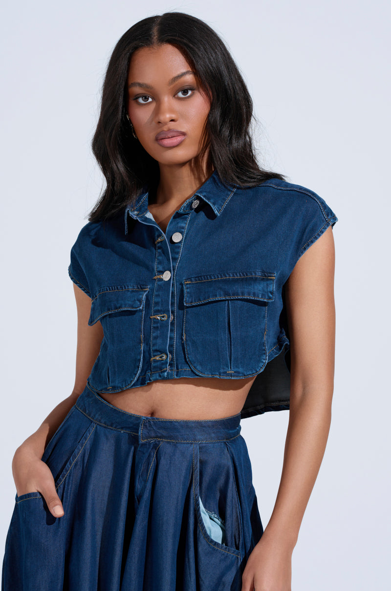 CARRIE BUTTON DOWN DENIM VEST TOP