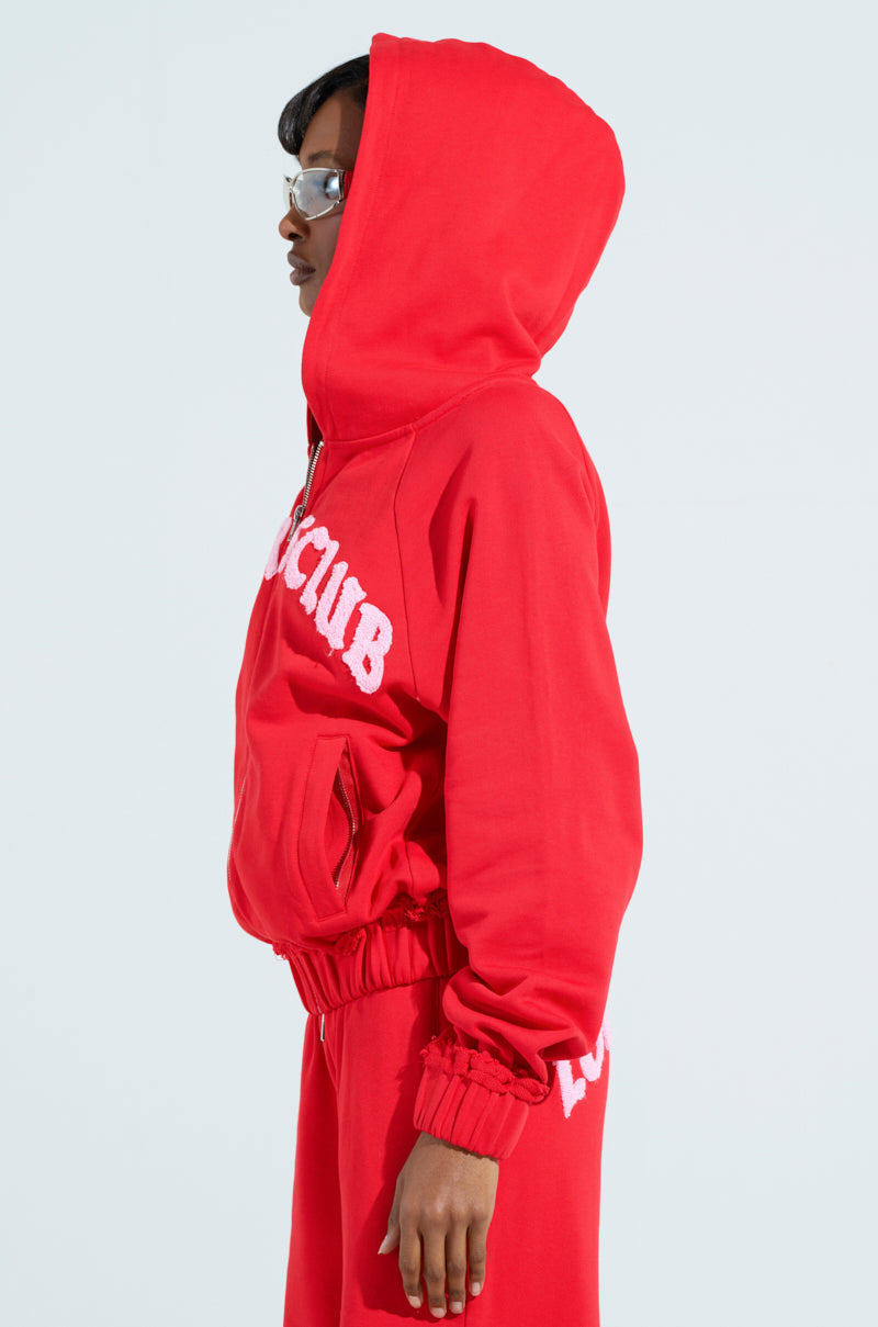 LOVERS CLUB ZIP UP HOODIE IN RED