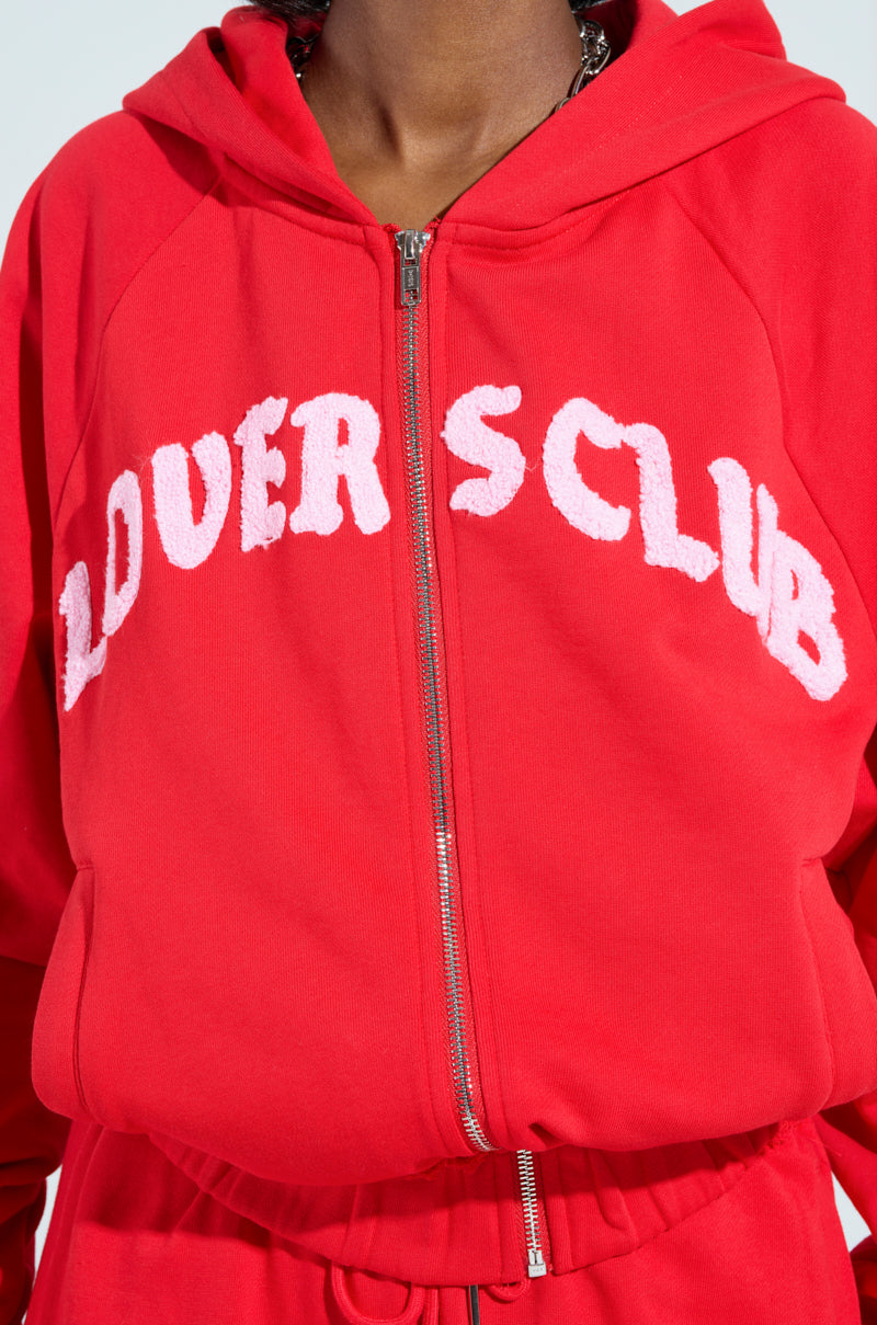 LOVERS CLUB ZIP UP HOODIE IN RED