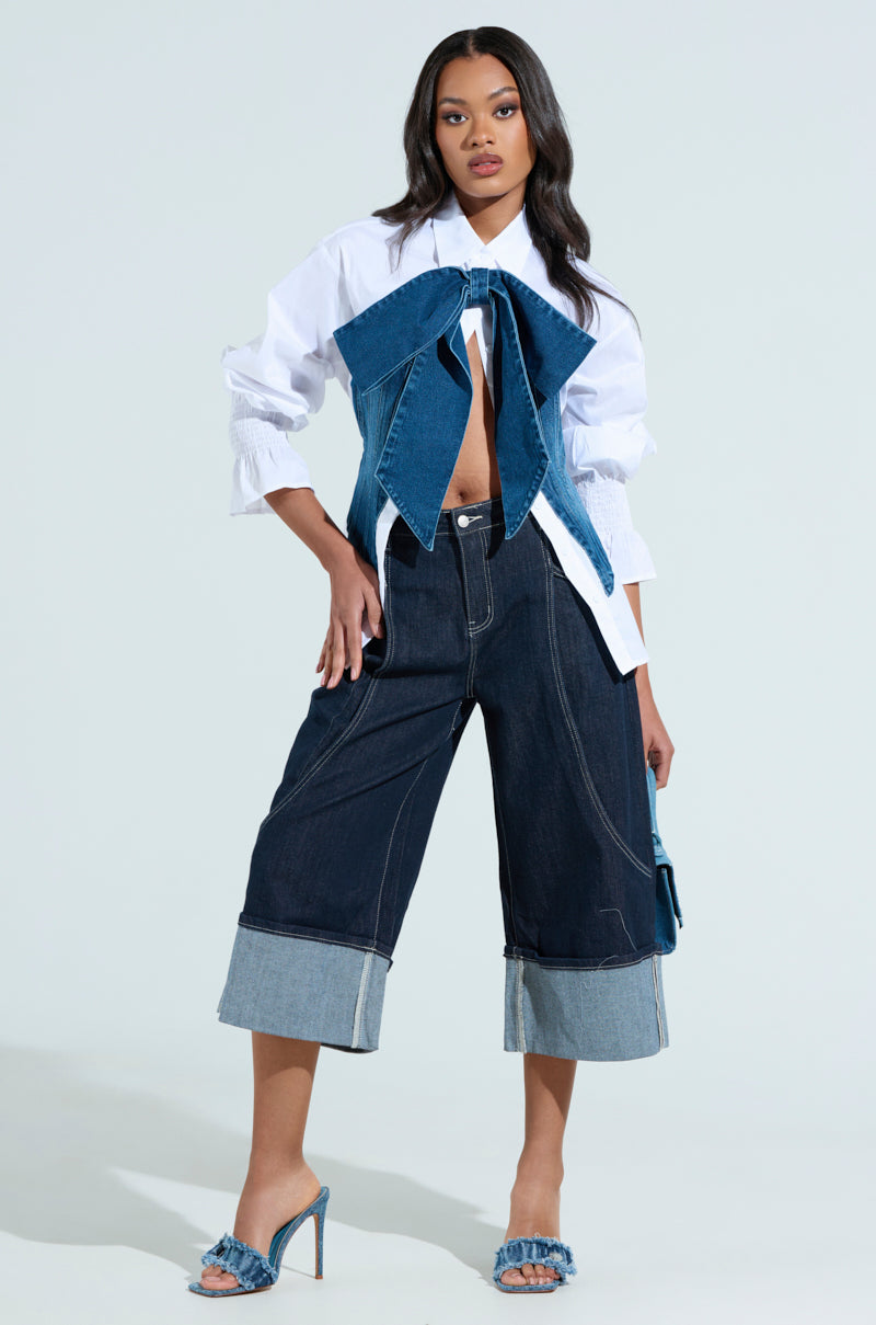 JULIE DENIM BOW BUTTON DOWN