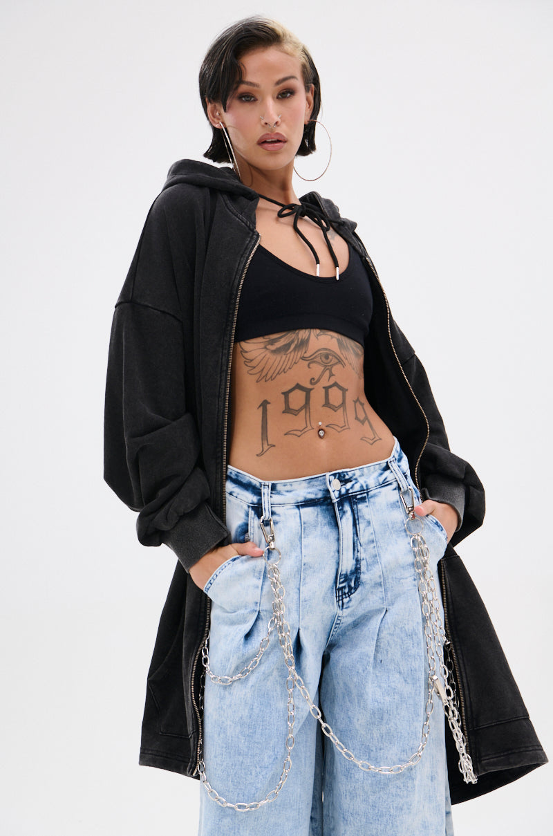 BELIEVE WHAT YOU HEARD OVERSIZED ZIP UP SWEATSHIRT