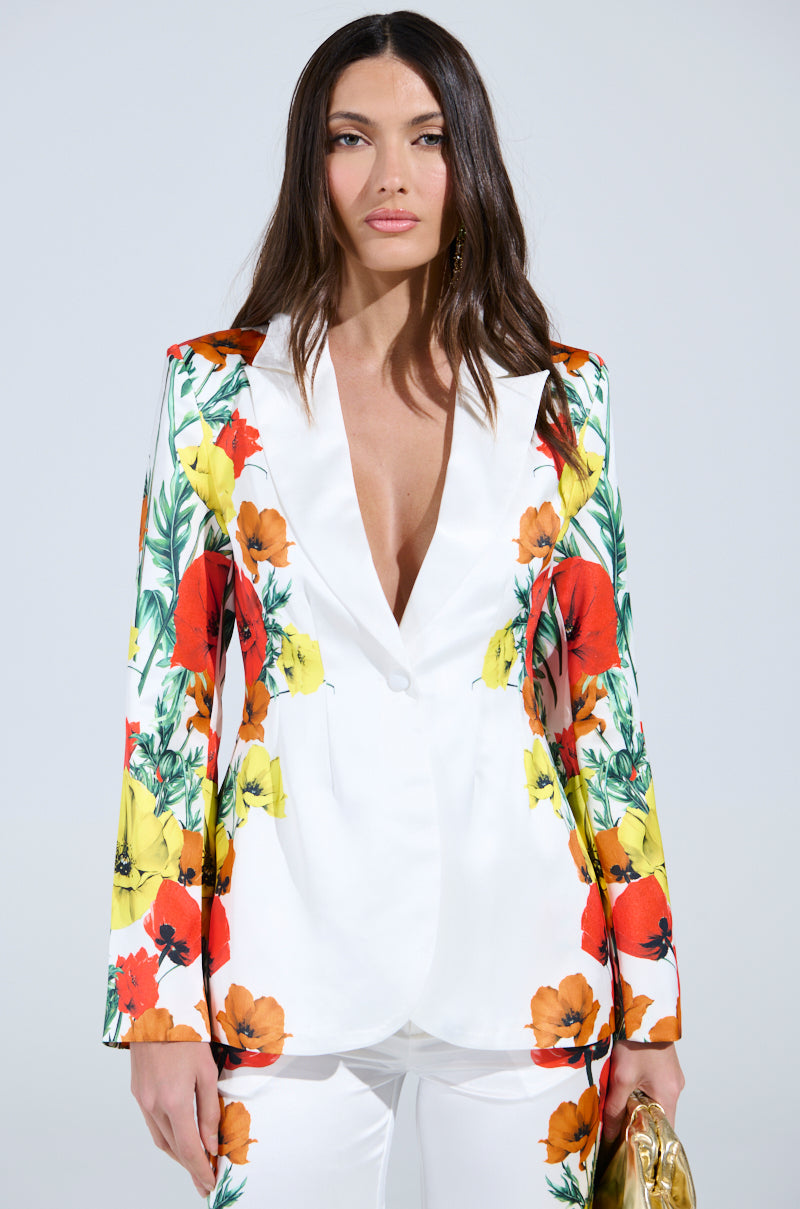 MIND MY OWN FLORAL SATIN BLAZER