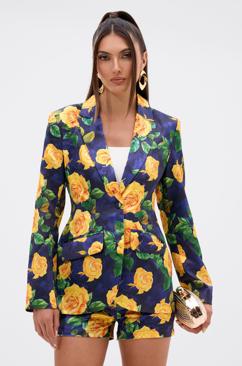 DOZEN ROSES SATIN BLAZER IN NAVY