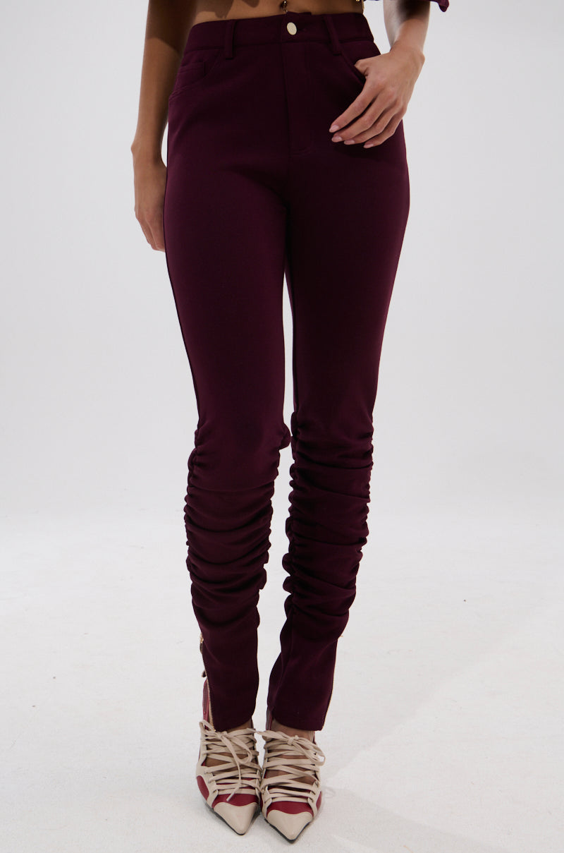 LYNX STACKED TROUSER IN BURGUNDY