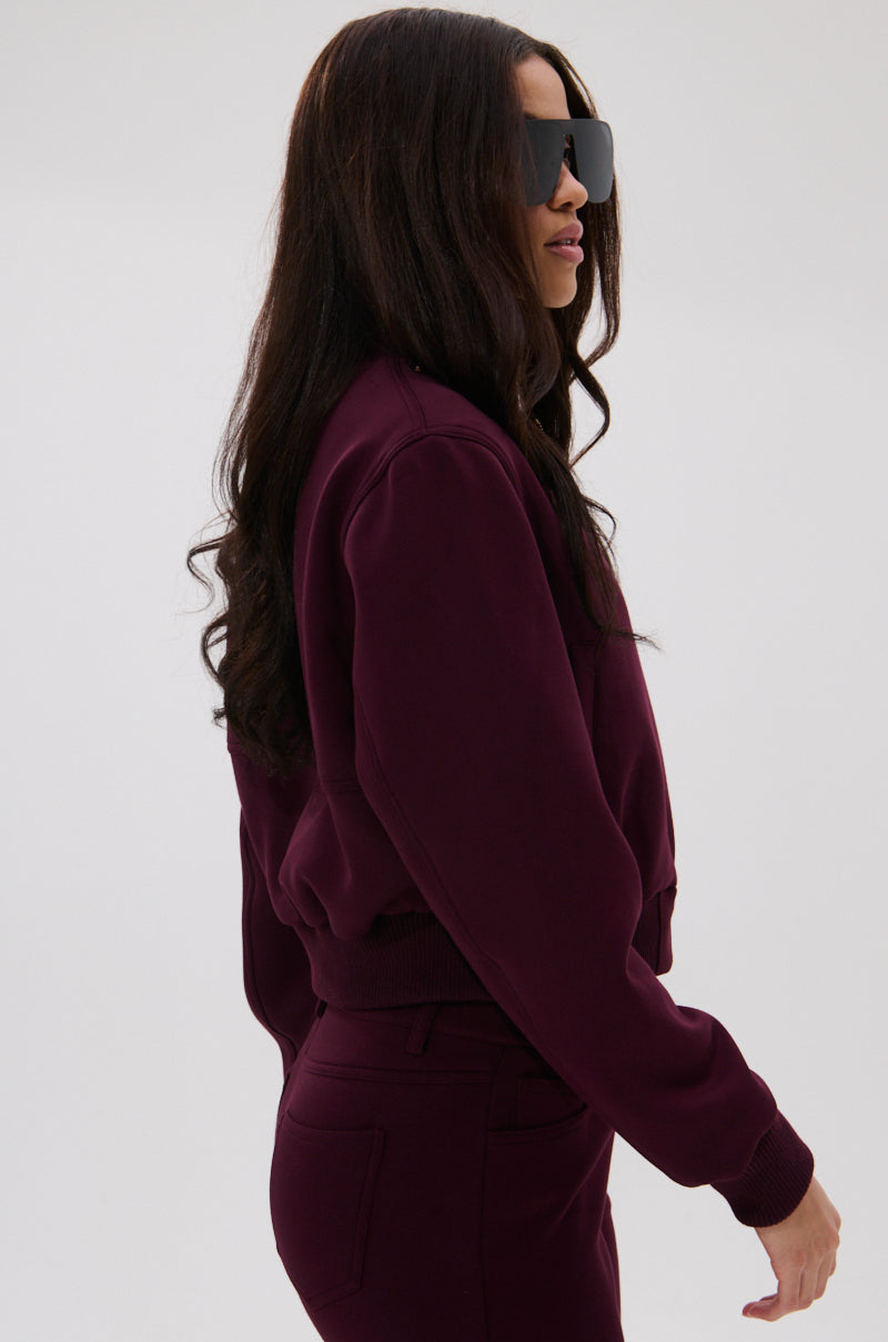 LYNX LAYERED BOMBER JACKET IN BURGUNDY