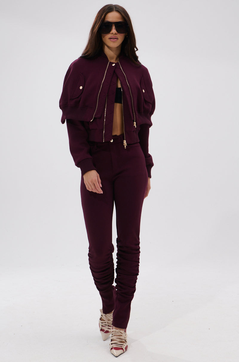 LYNX LAYERED BOMBER JACKET IN BURGUNDY