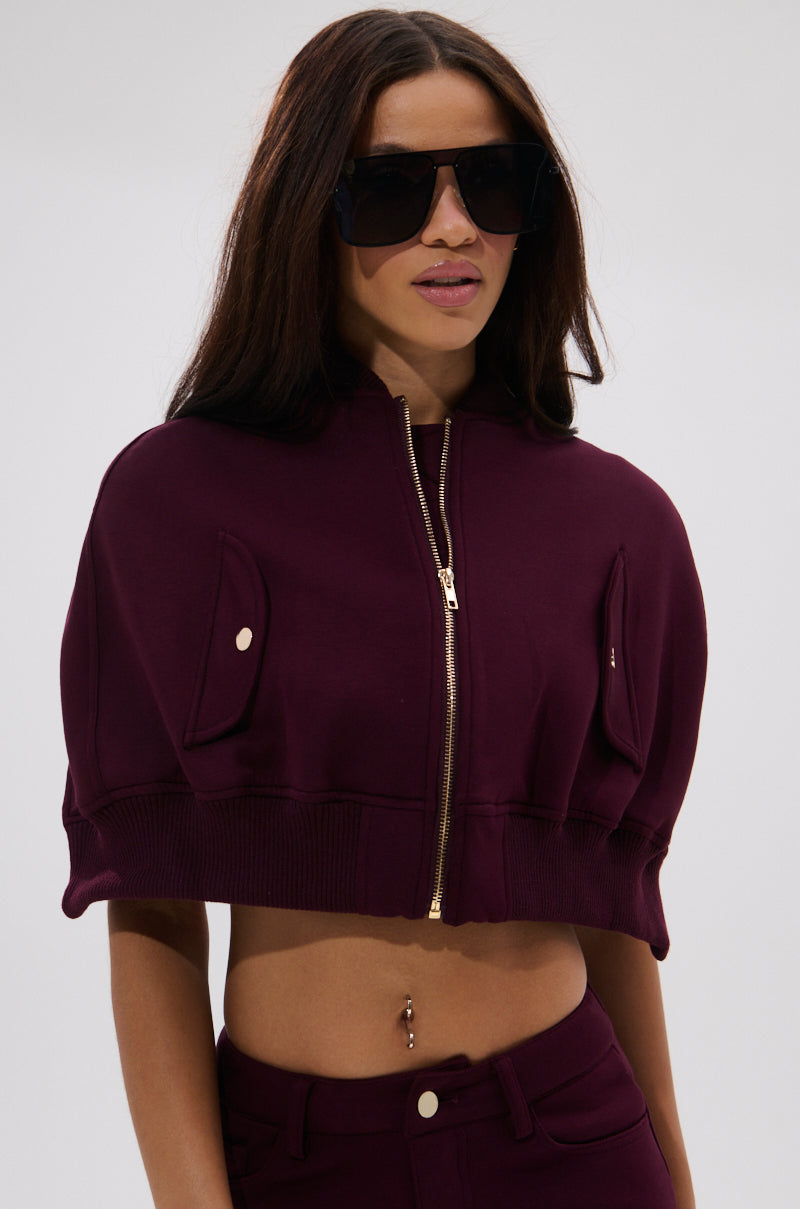 LYNX LAYERED BOMBER JACKET IN BURGUNDY