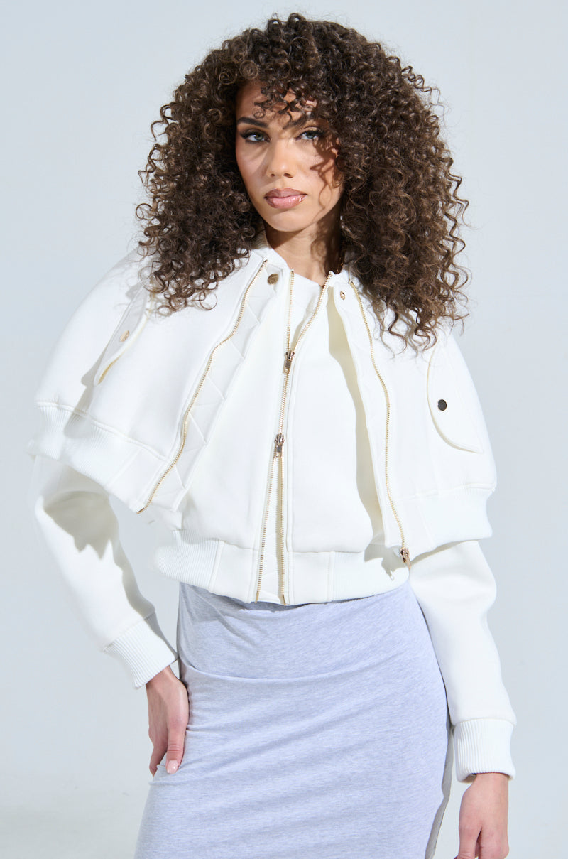 LYNX LAYERED BOMBER JACKET IN IVORY