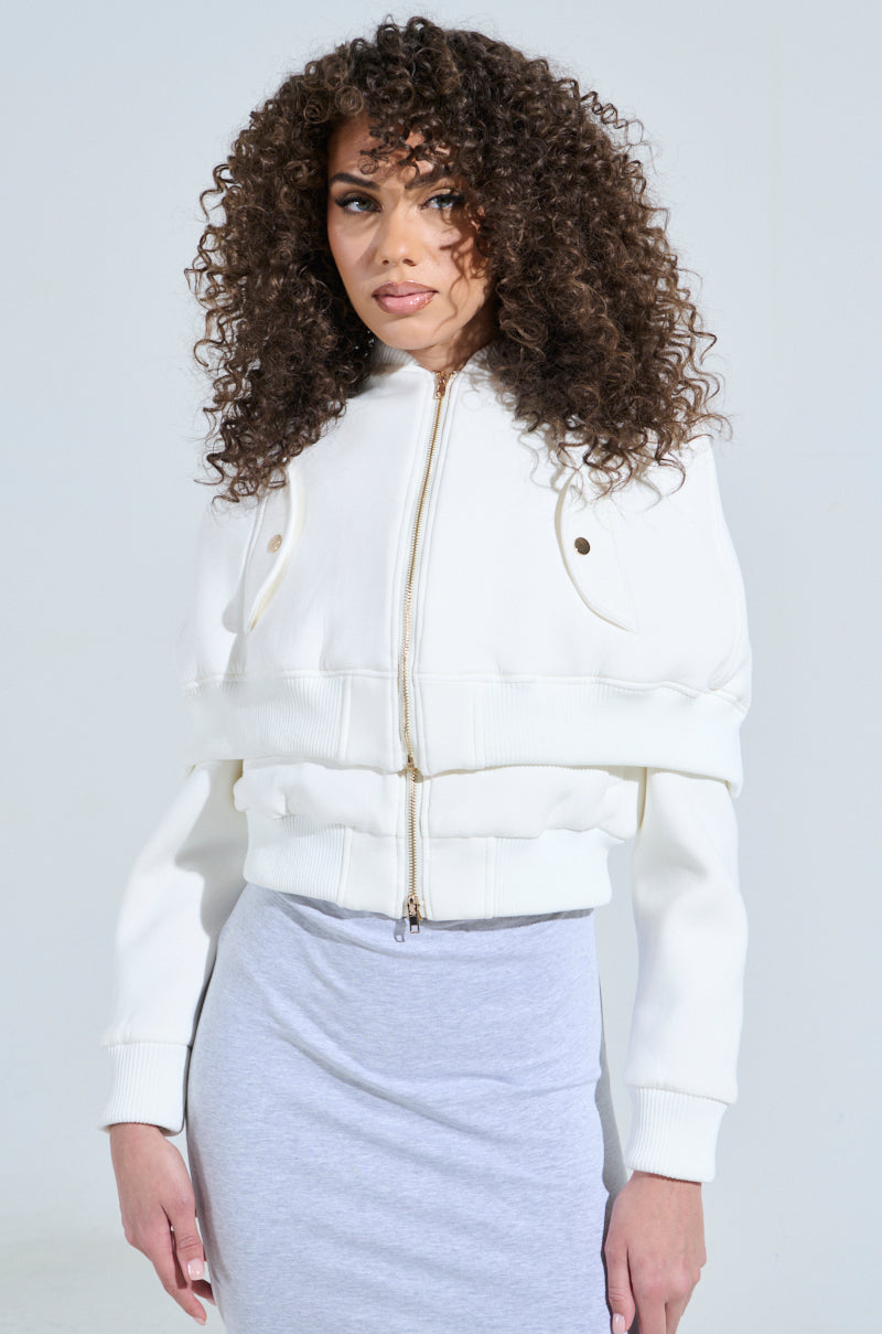 LYNX LAYERED BOMBER JACKET IN IVORY