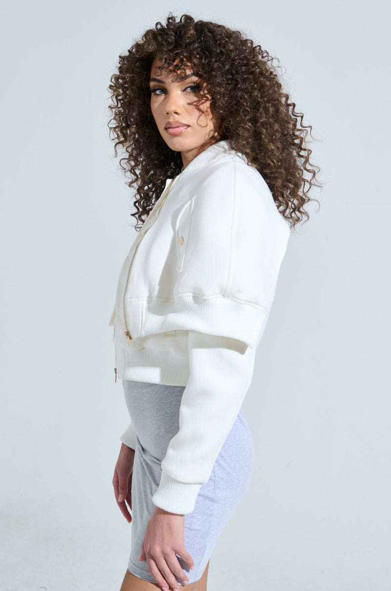 LYNX LAYERED BOMBER JACKET IN IVORY