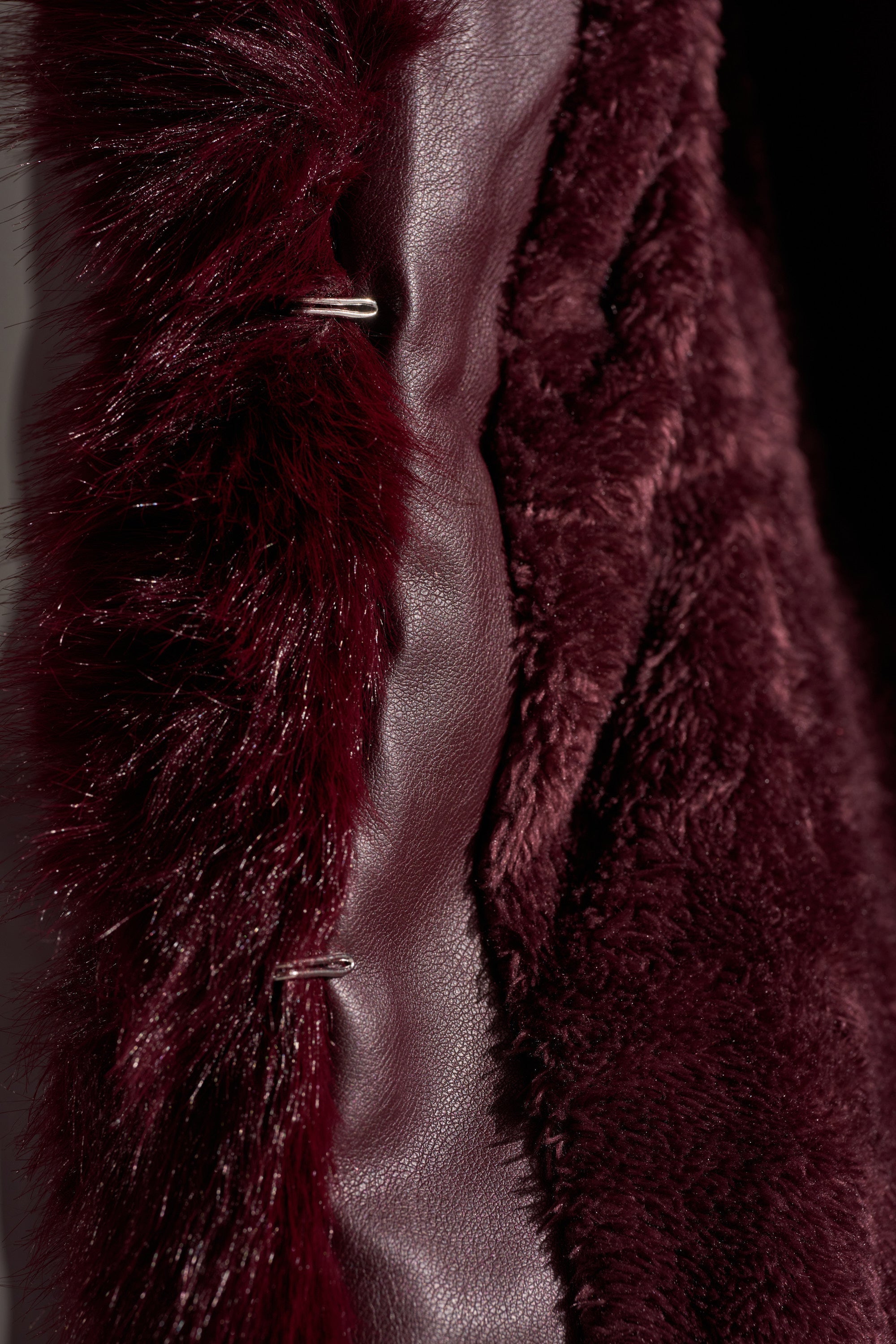 KENZY FUR TRIM MOTO IN BURGUNDY