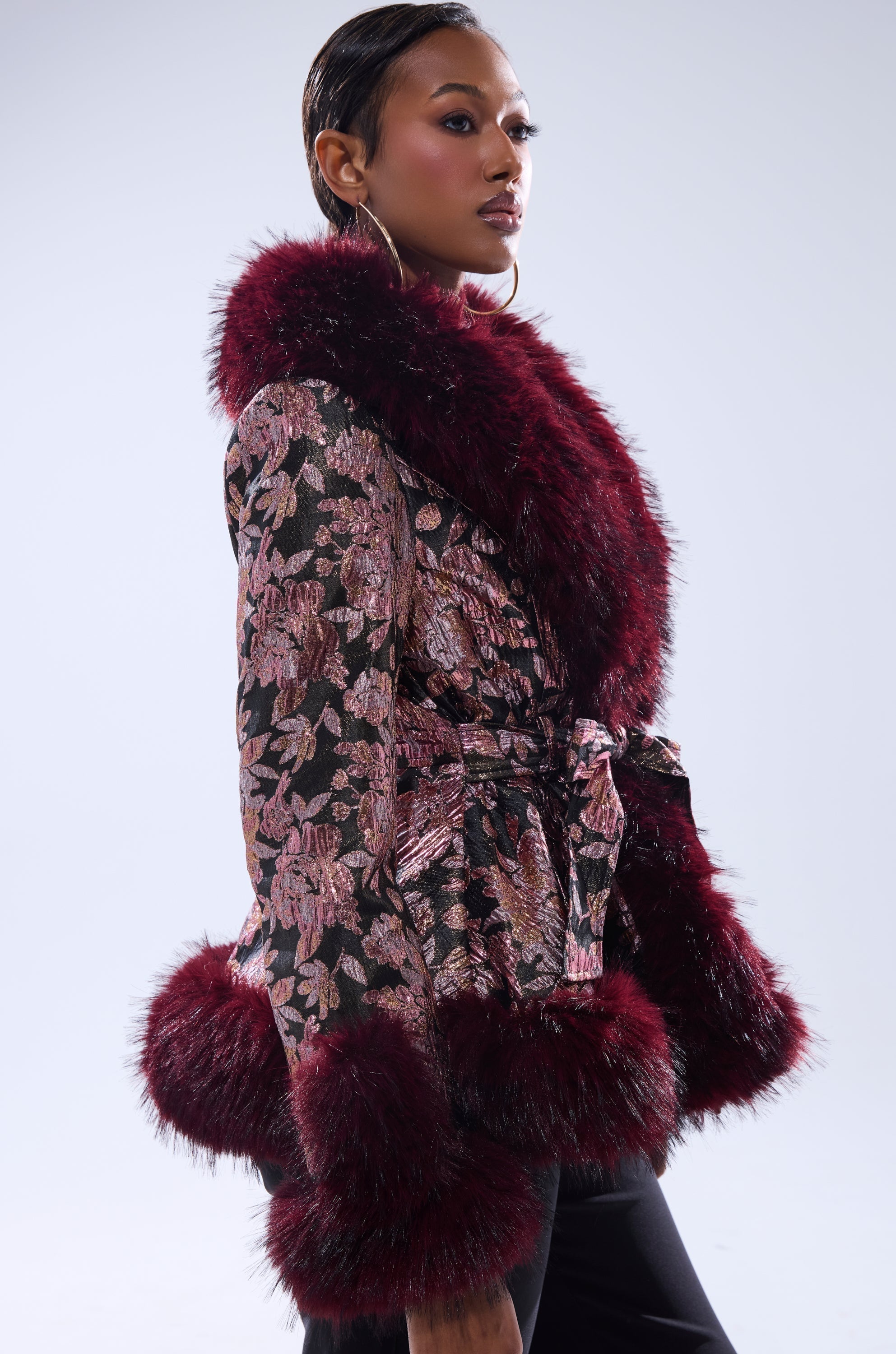 KENZY FUR TRIM MOTO IN PINK MULTI