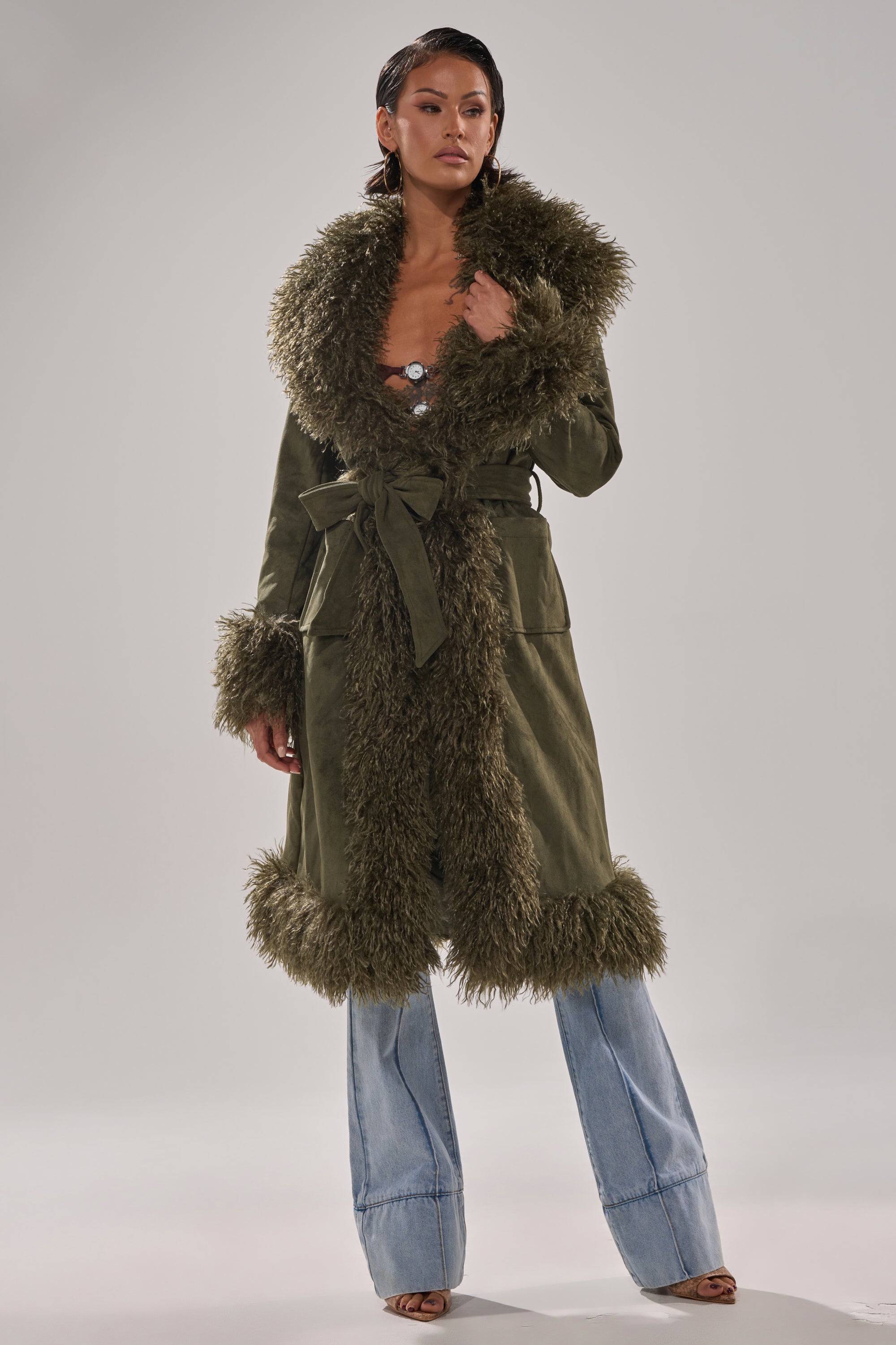 JADE FUR TRIM TRENCH