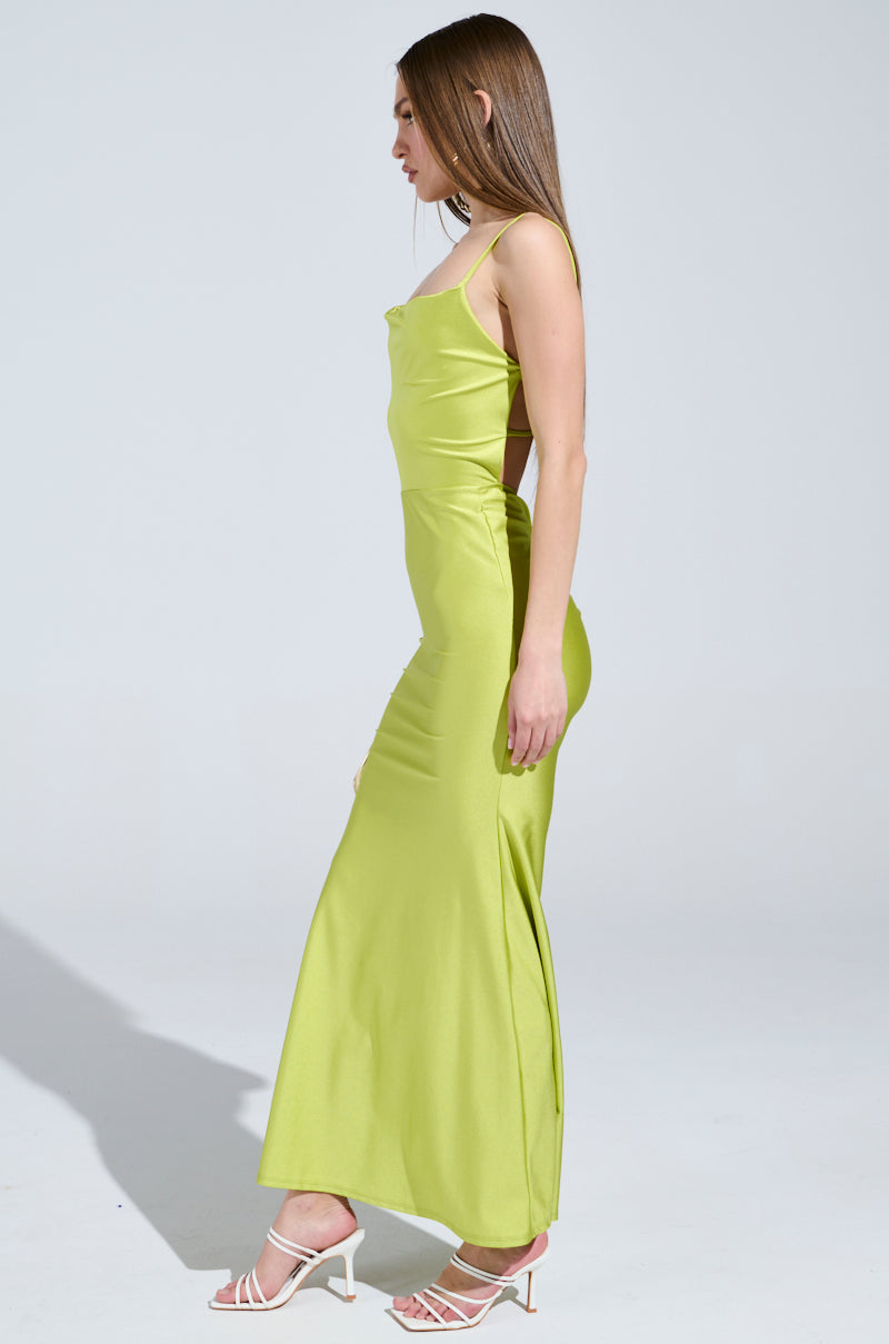 LADY OF THE NIGHT COWL NECK MAXI DRESS IN OLIVE