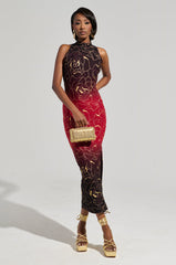 IRIS METALLIC OMBRE PRINTED MIDI DRESS