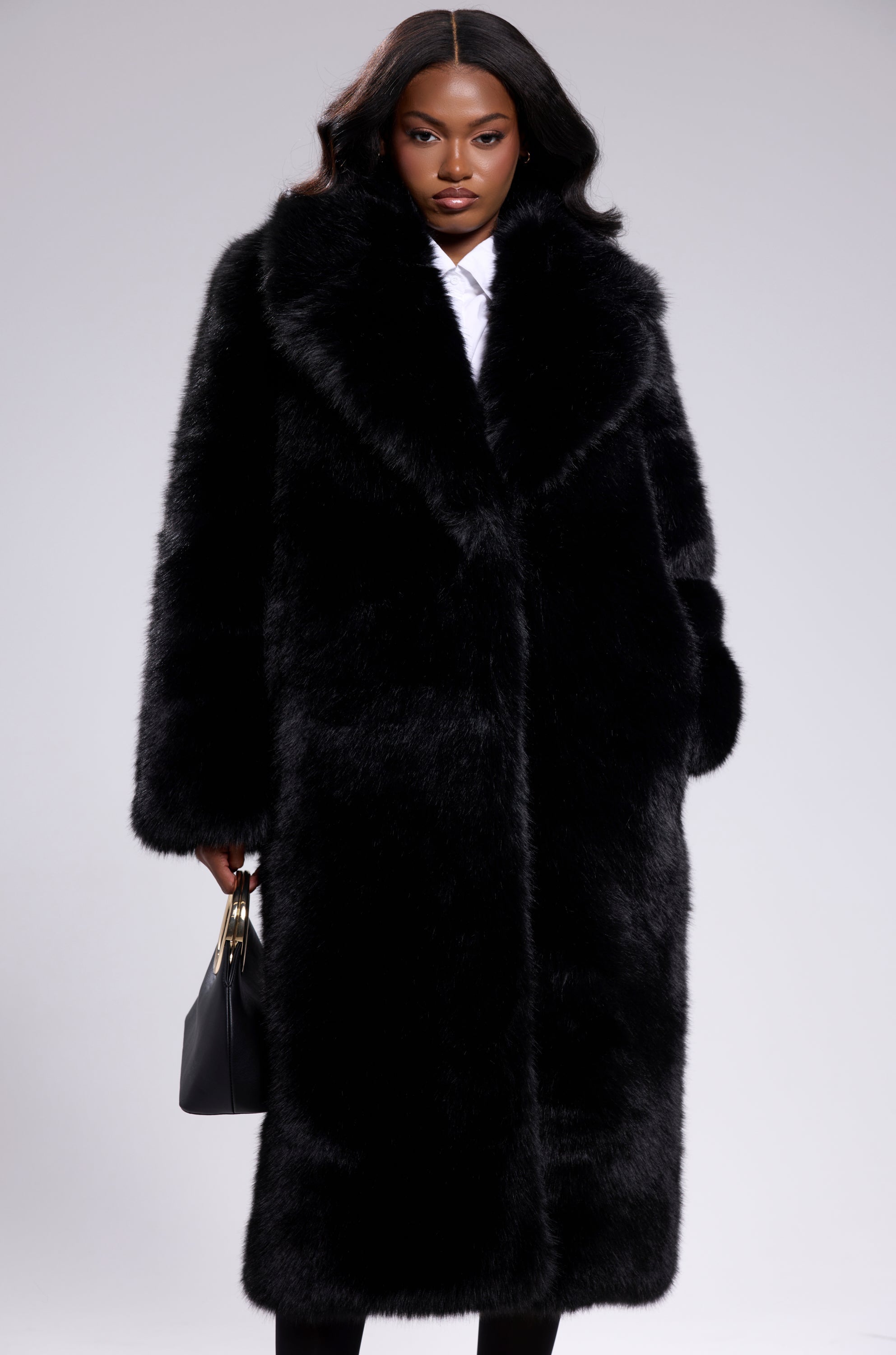 OSLO FAUX FUR COAT IN BLACK