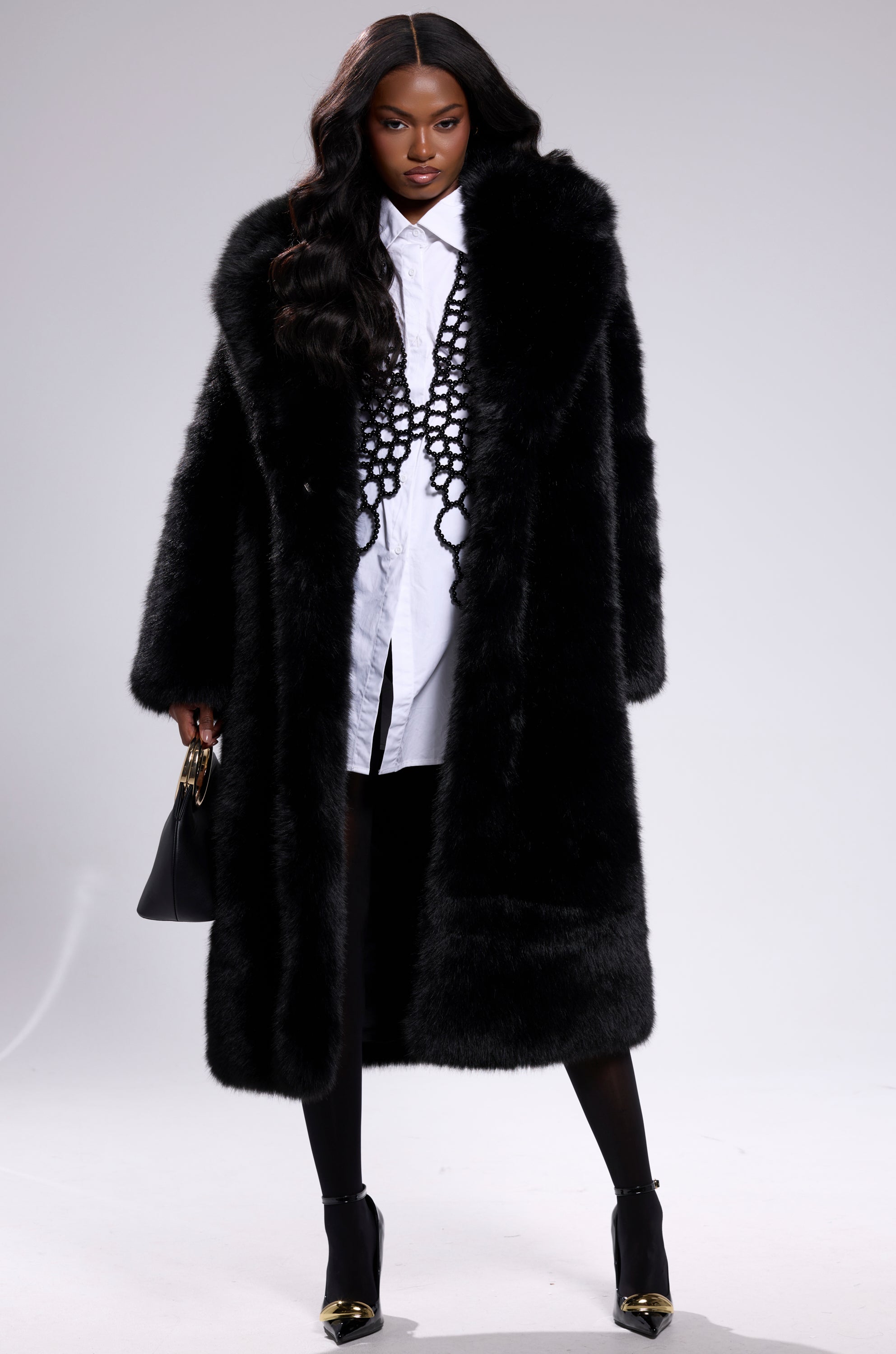 OSLO FAUX FUR COAT IN BLACK
