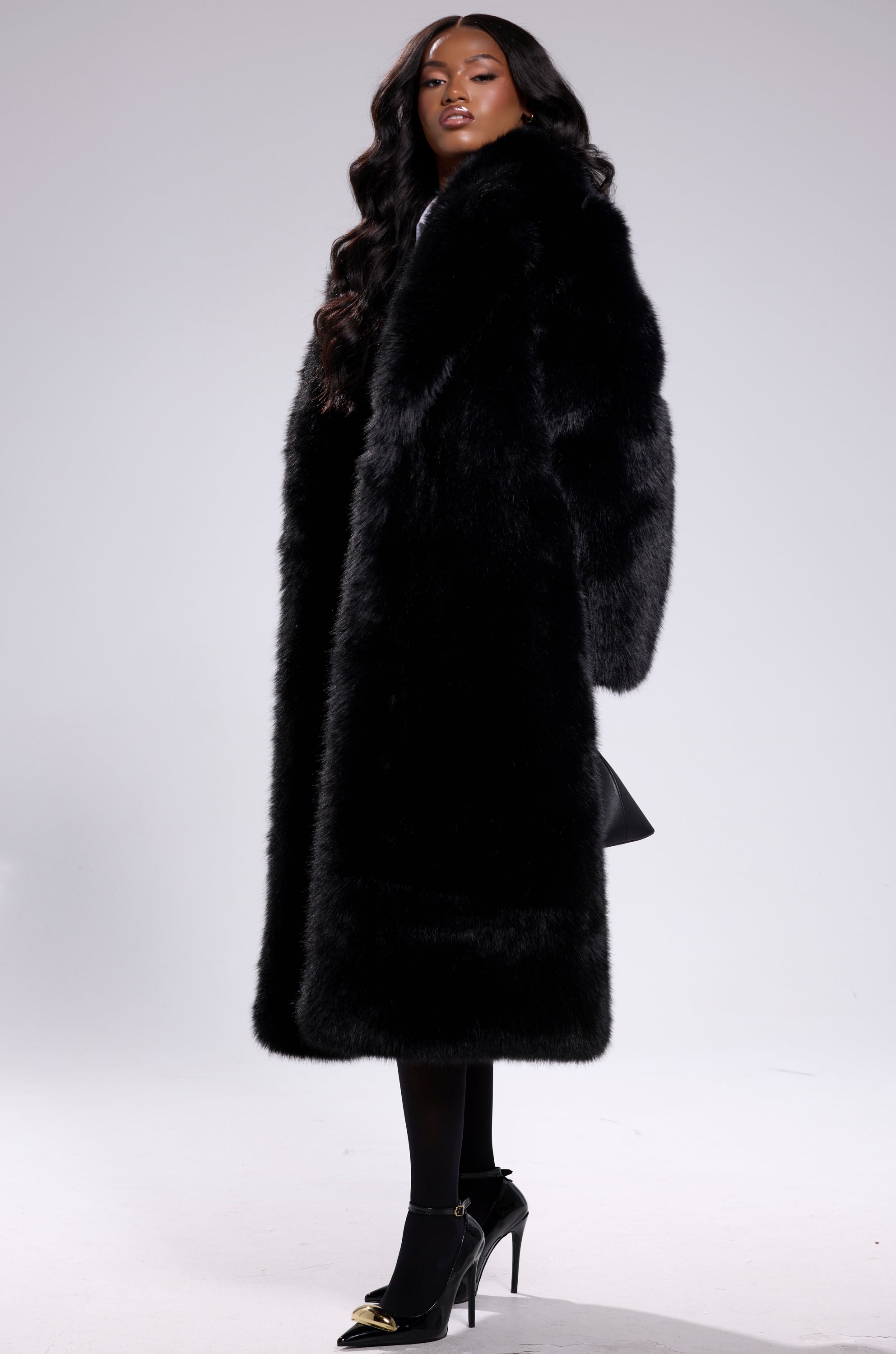 OSLO FAUX FUR COAT IN BLACK