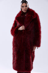 OSLO FAUX FUR COAT IN RED MULTI