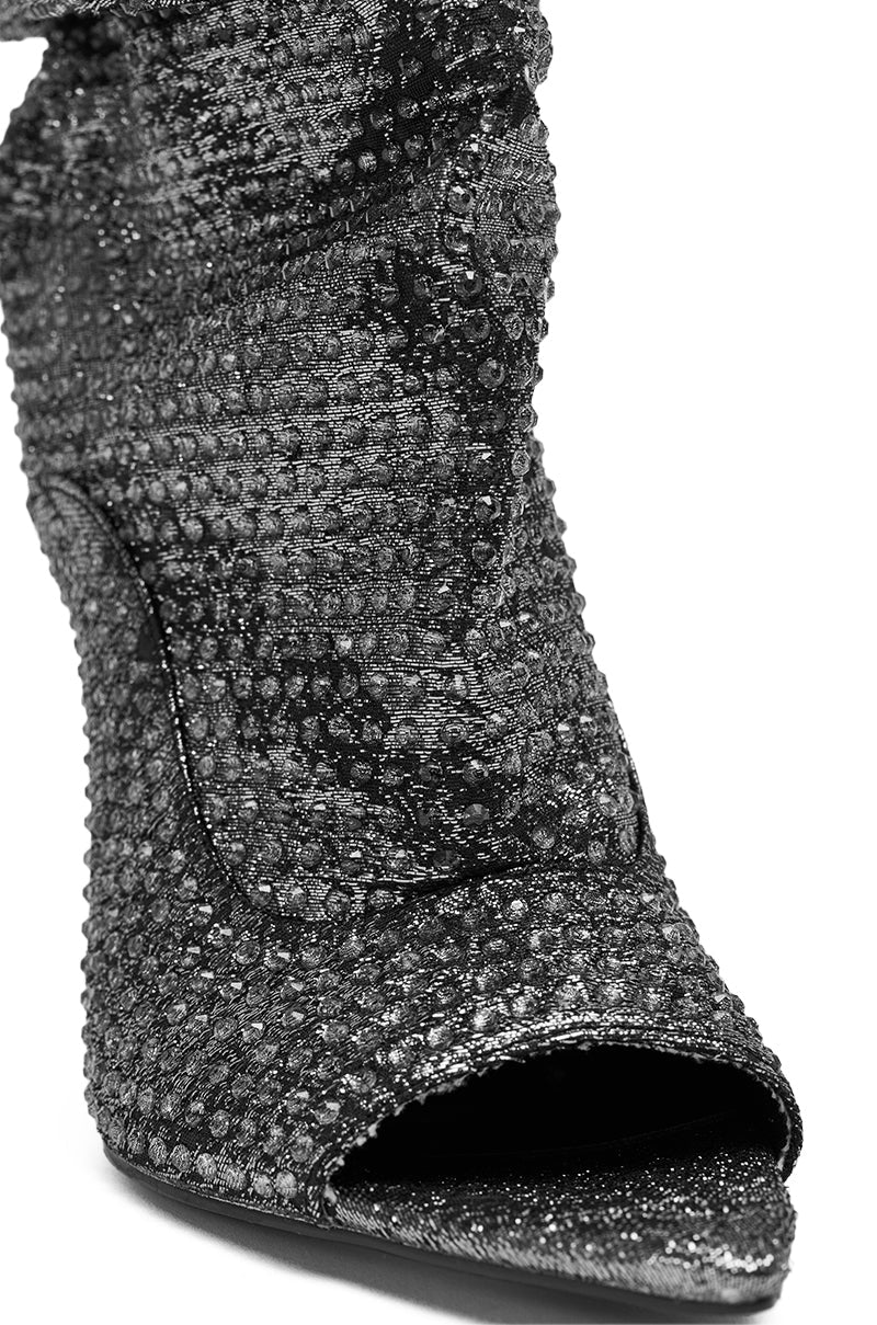 AZALEA WANG PHOTINE BLACK MULTI SPARKLE OPEN TOE STILETTO BOOTIE