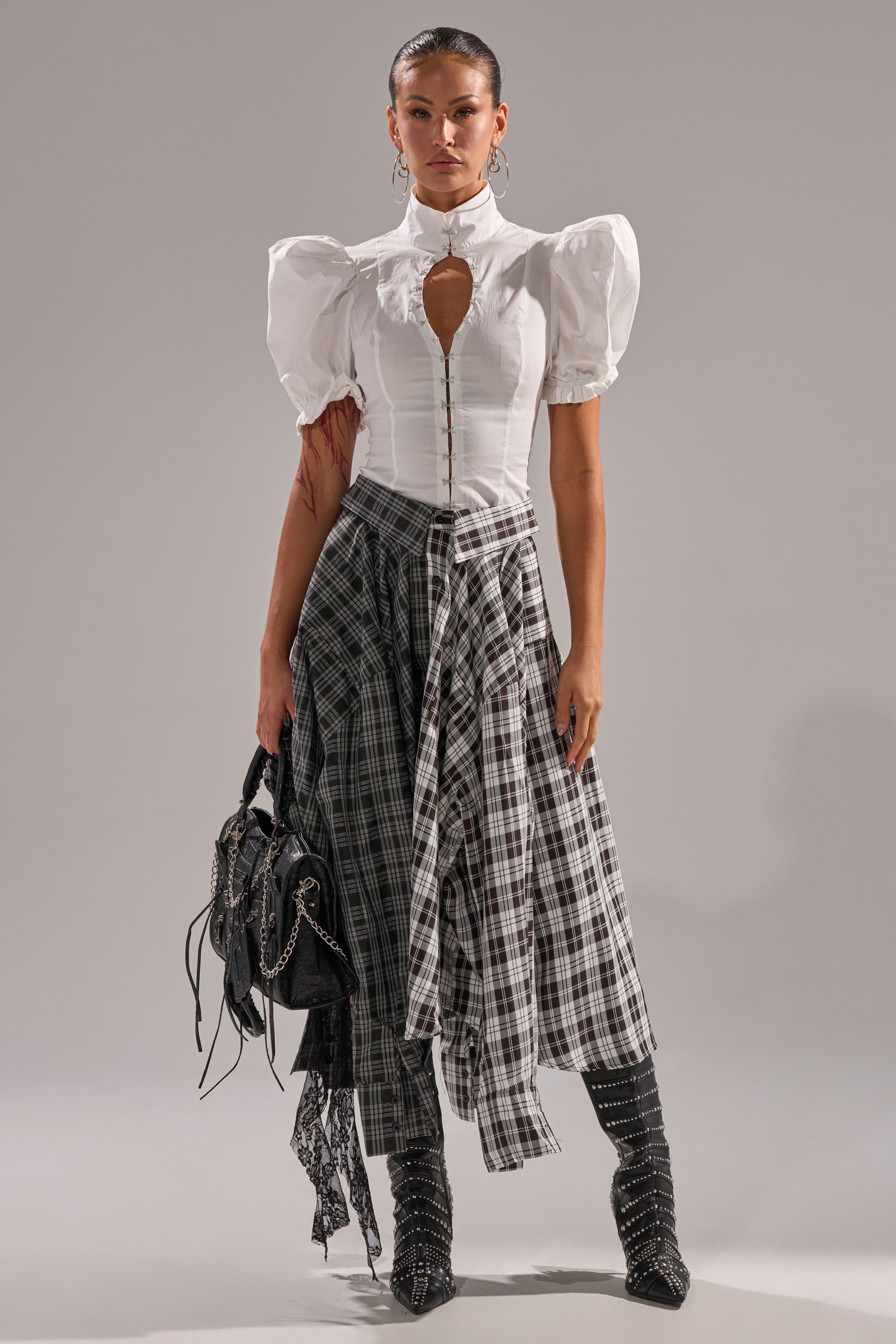 FALL VIBES PLAID MIDI SKIRT
