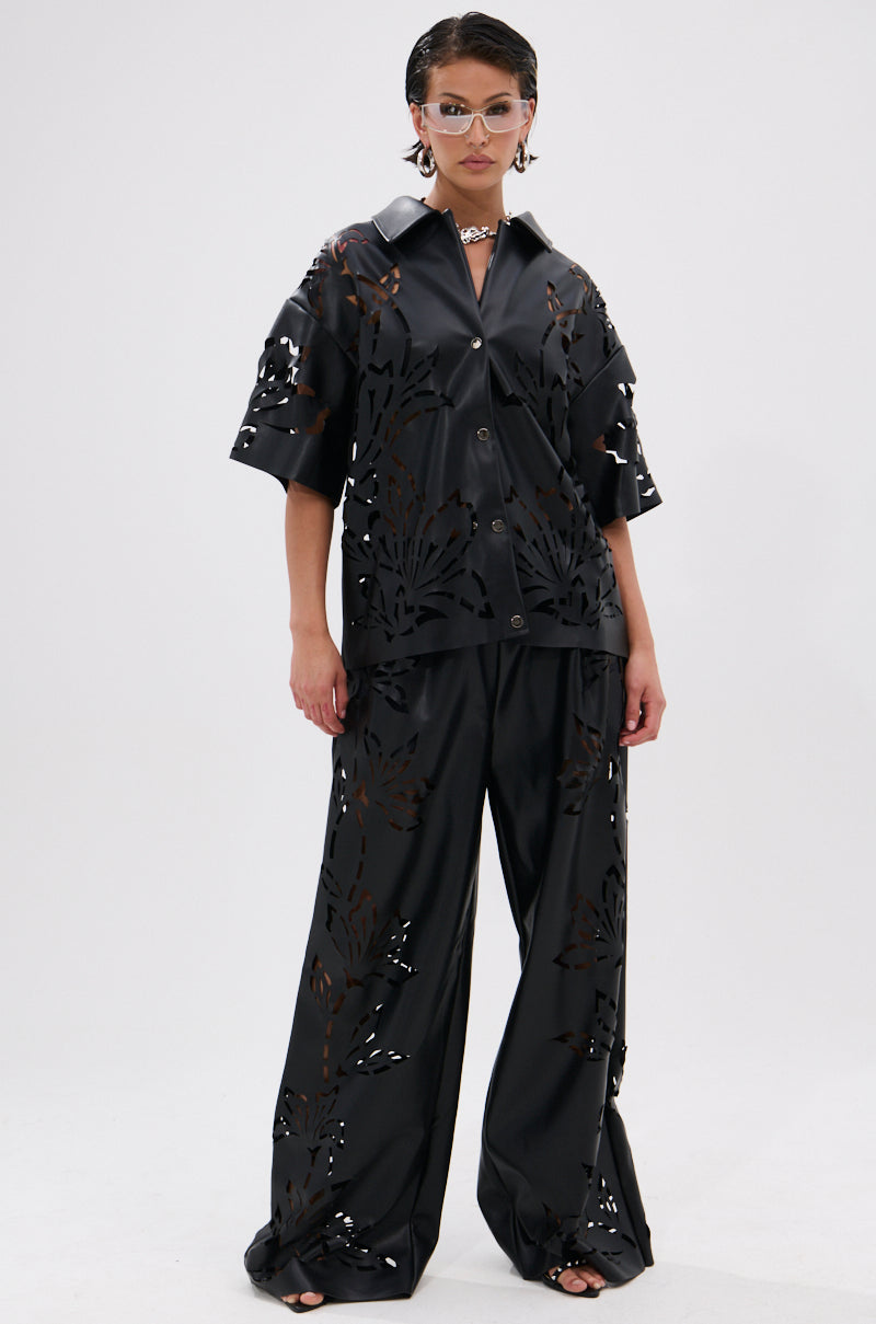 GOING CRAZY PU CUTOUT BUTTON DOWN TOP