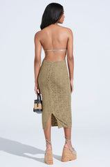 ON THE MOVE BODYCON MIDI DRESS IN OLIVE