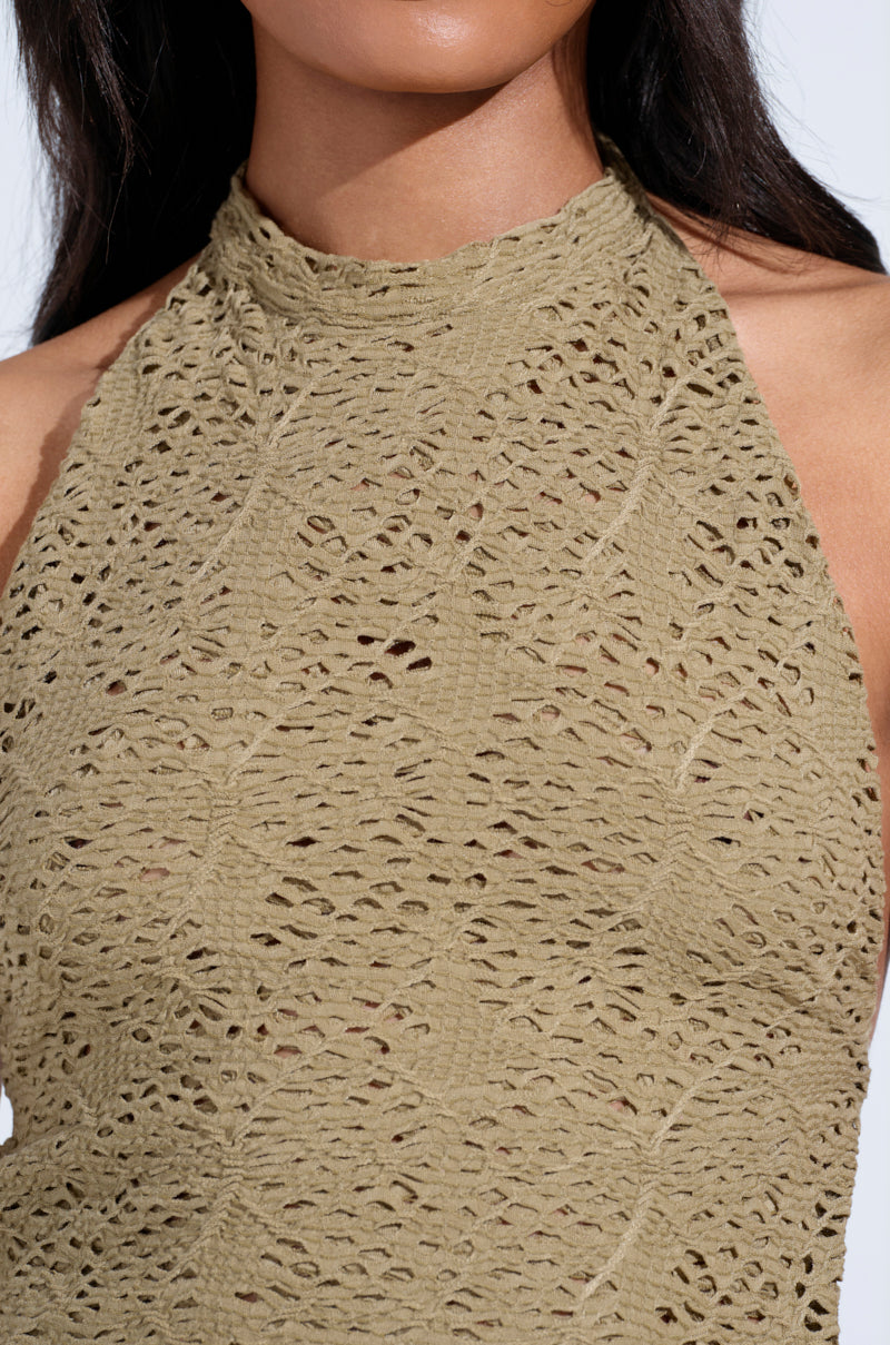 ON THE MOVE BODYCON MIDI DRESS IN OLIVE