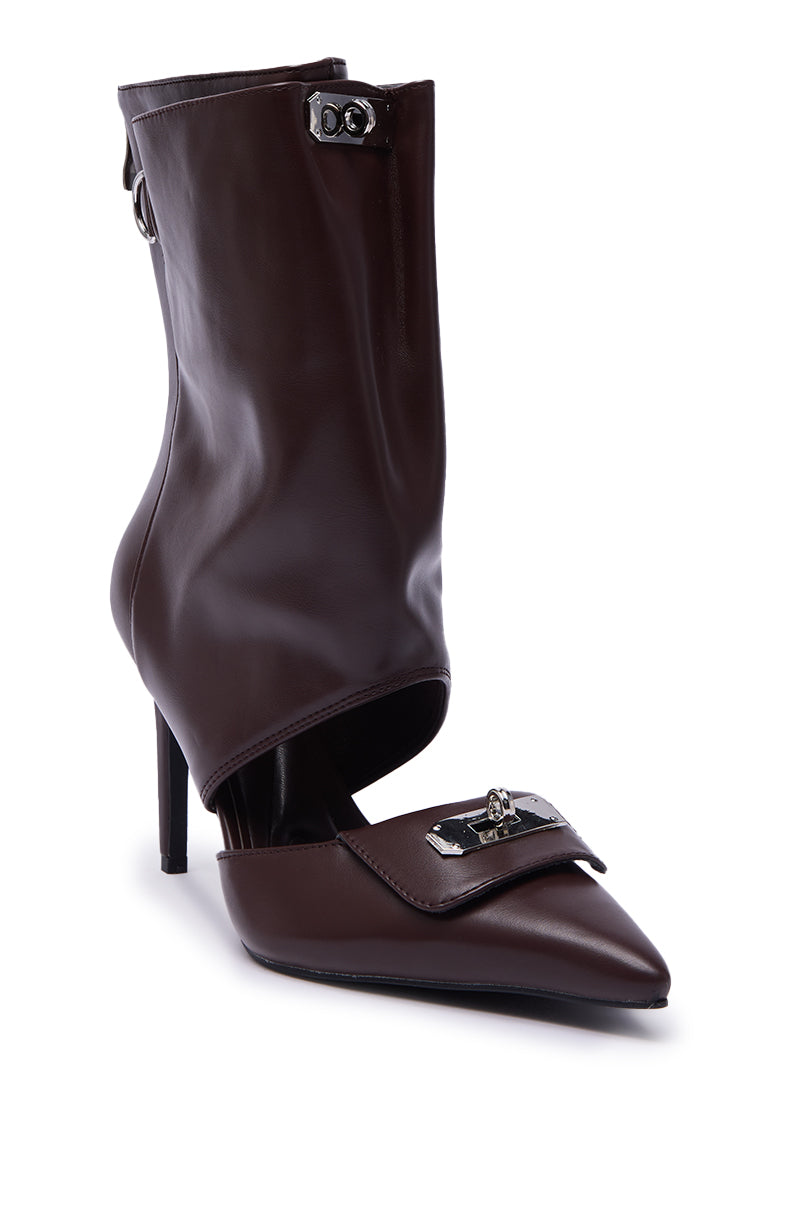 AZALEA WANG SARVESH BROWN CUTOUT STILETTO BOOTIE