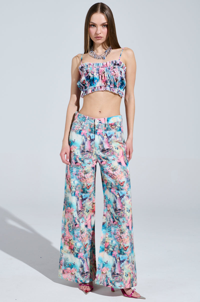 FEMALE FANTASY PRINTED SATIN RUCHED TOP