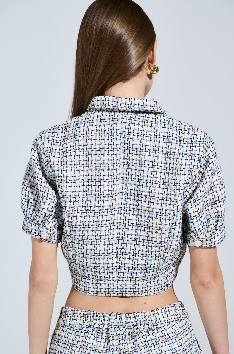 LULU SHORT SLEEVE TWEED BLOUSE