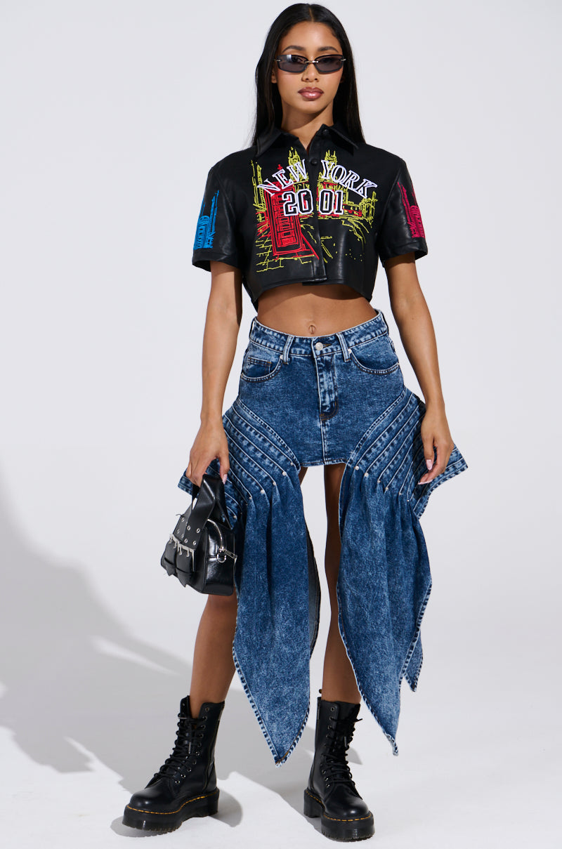 MAD CITY FAUX LEATHER SHORT SLEEVE BUTTON DOWN SHIRT