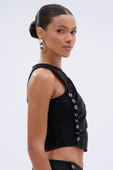 GROMMET DETAIL RUCHED TANK TOP