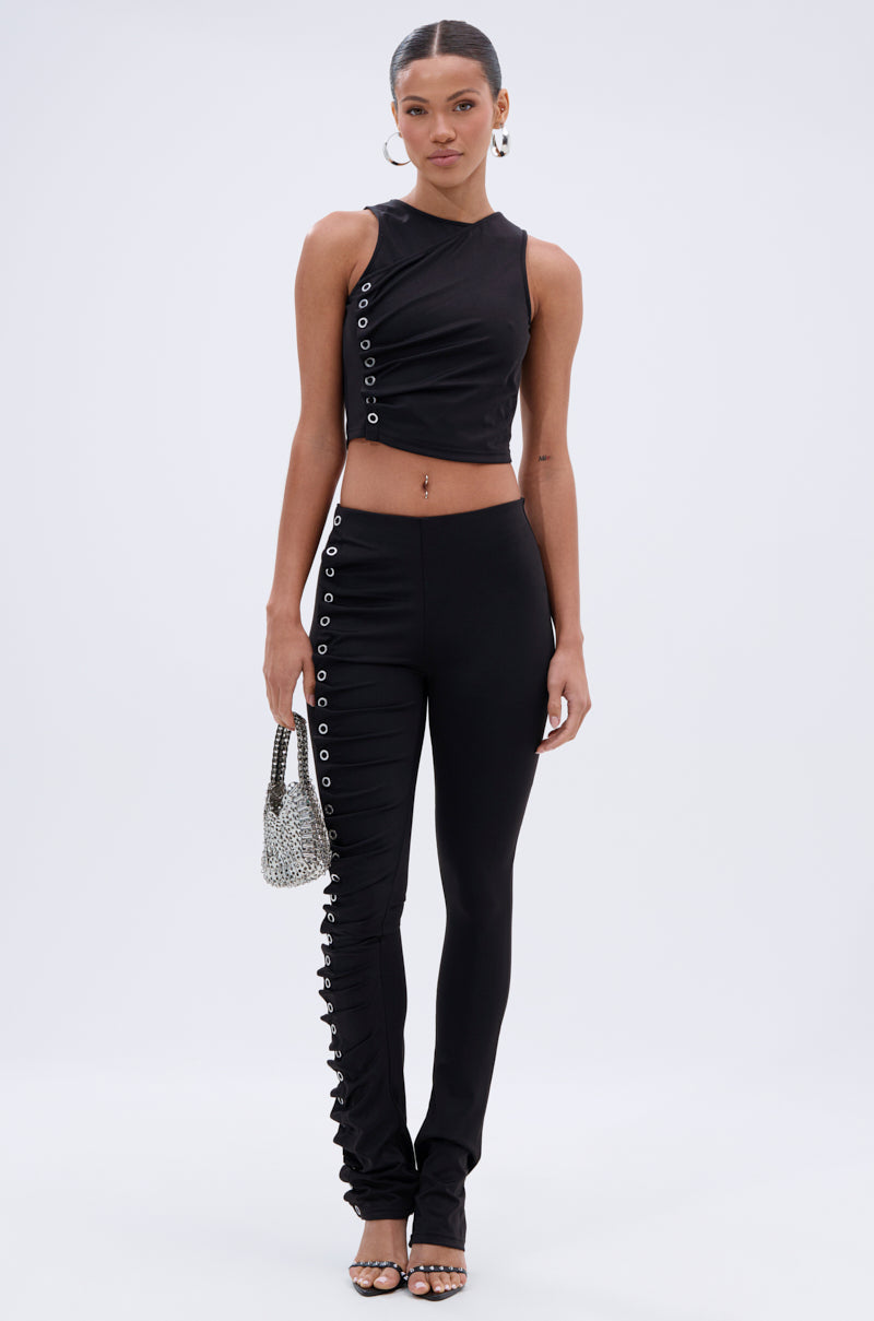 GROMMET DETAIL RUCHED TANK TOP