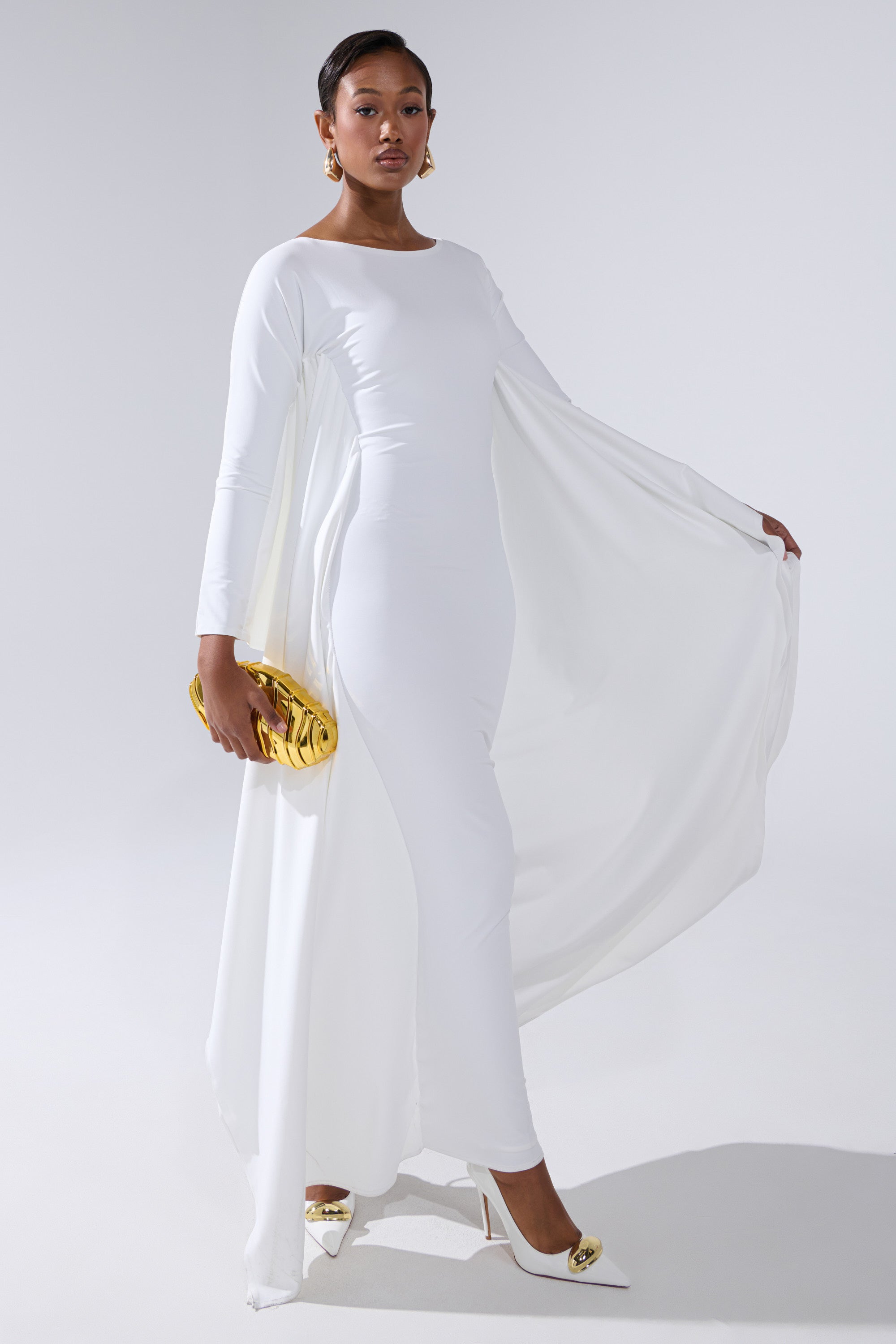 KYLIE MAXI DRESS WITH RUFFLE SLEEVES IN WHITE