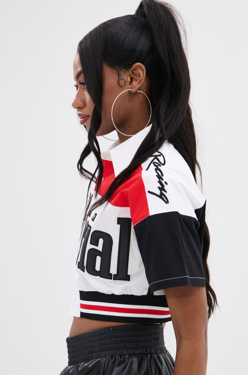 OFFICIAL DUTY CROPPED BUTTON DOWN TOP