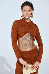 MAYBE NEXT TIME RUCHED LONG SLEEVE TOP IN BROWN