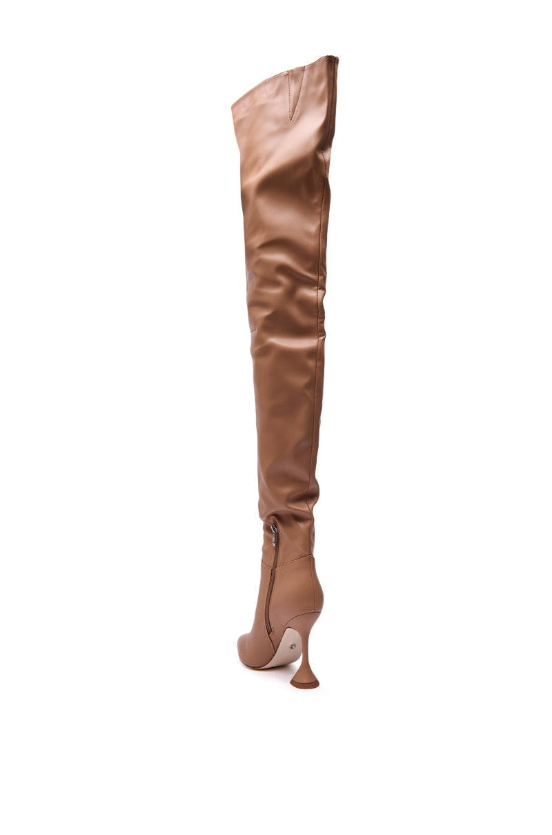AZALEA WANG STEPHAN BEIGE PU FLARED HEEL RUCHED BOOT