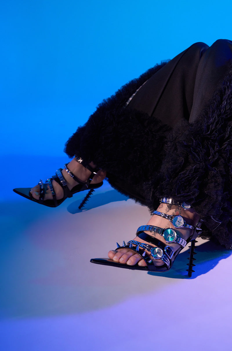 AZALEA WANG SYDONDIA BLACK WATCH SHOE STILETTO SANDAL