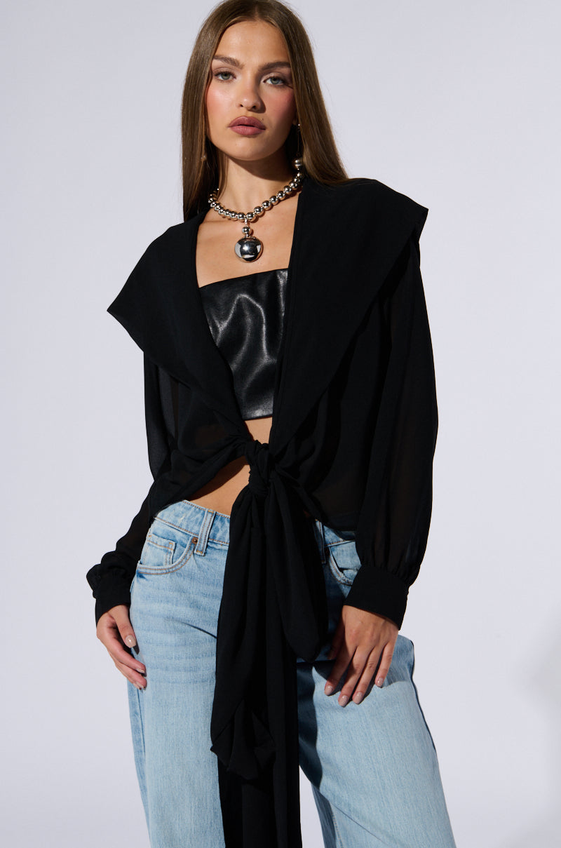 MARGO TIE FRONT BLOUSE WITH HOOD IN BLACK