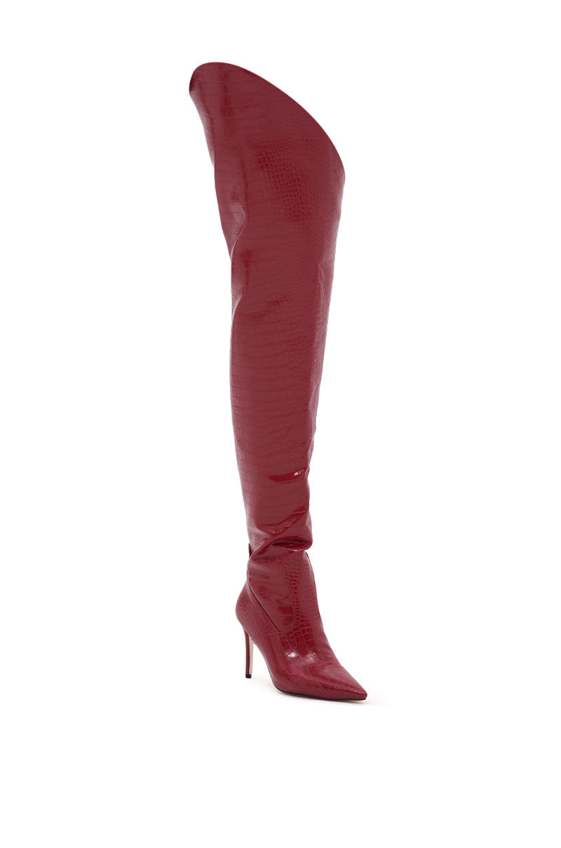 AZALEA WANG TARRANT RED STILETTO BOOT WITH WESTERN TOPLINE
