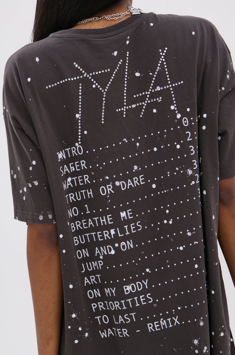 IT GIRL SPLATTERED GRAPHIC TSHIRT DRESS WITH RHINESTONES