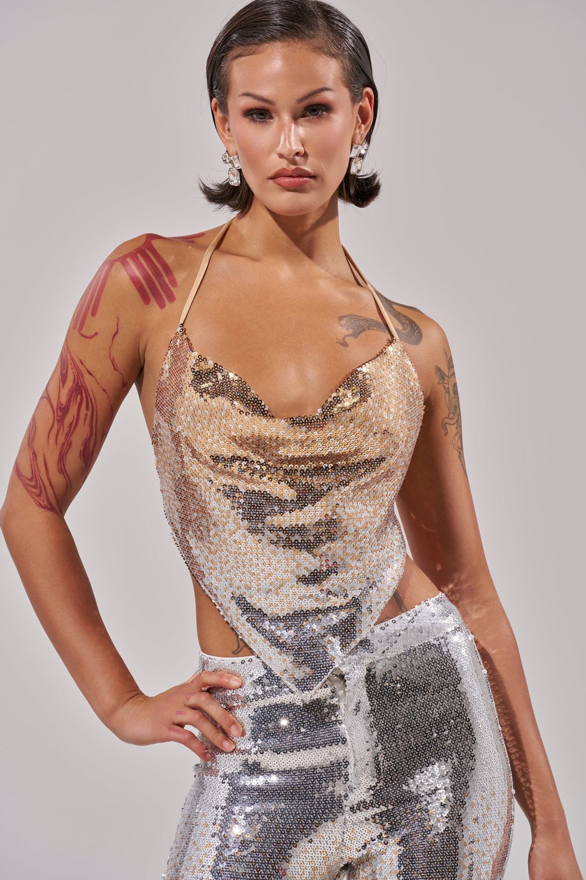GALAXY OMBRE SEQUIN HALTER TOP