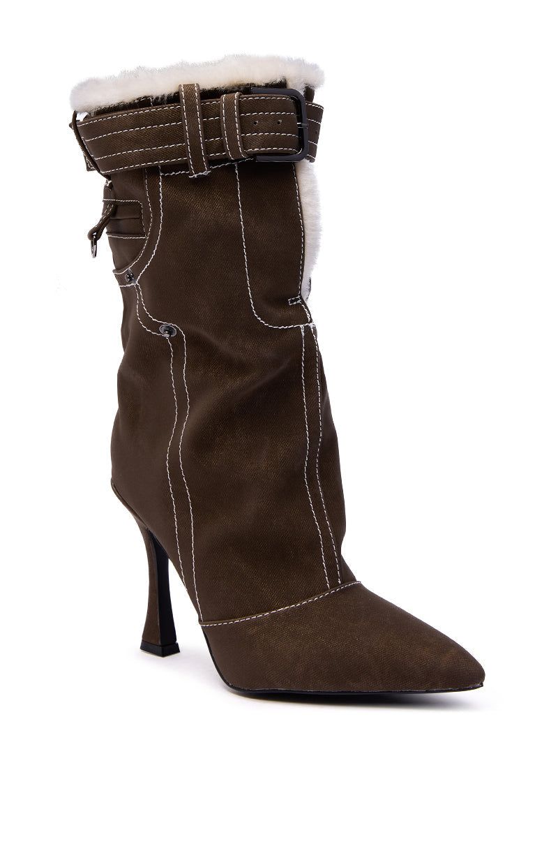 AZALEA WANG TROYES BROWN SHERPA LINED PANT LOOK BOOTIE