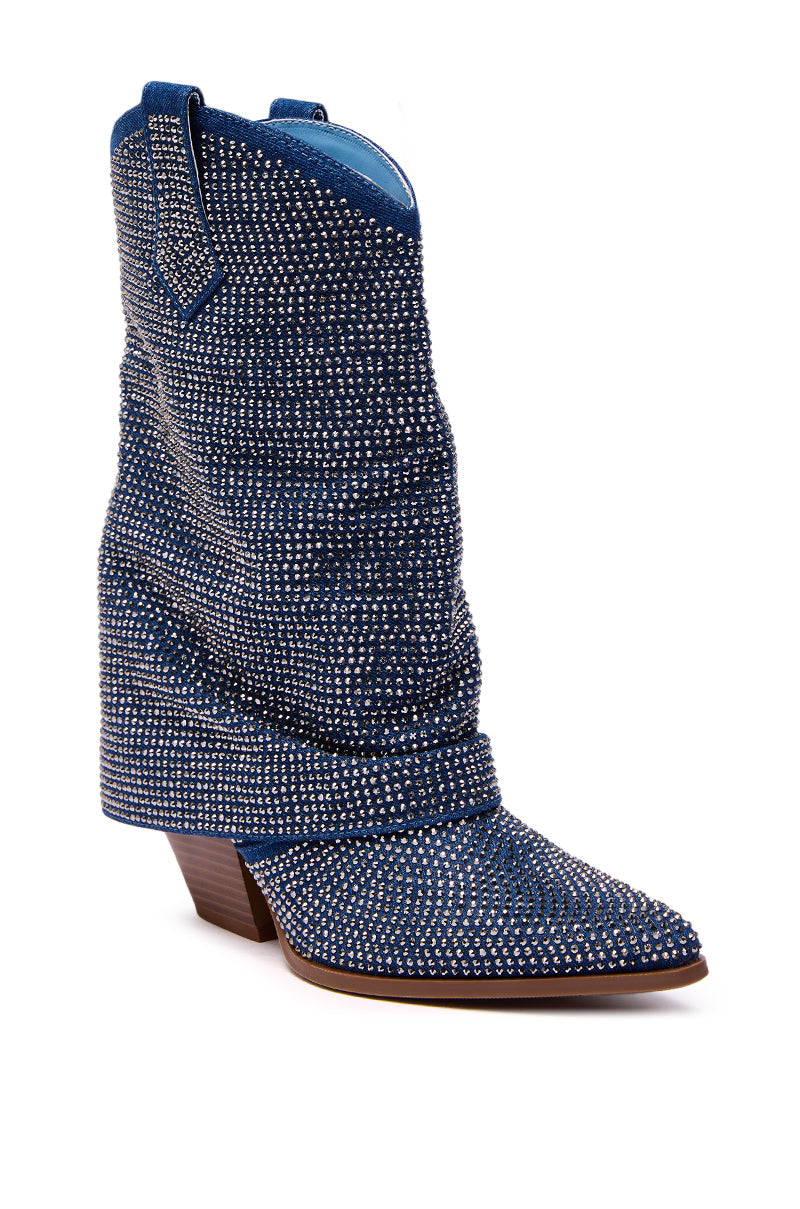 AZALEA WANG VANADIS DENIM RHINESTONE COWBOY BOOTIE
