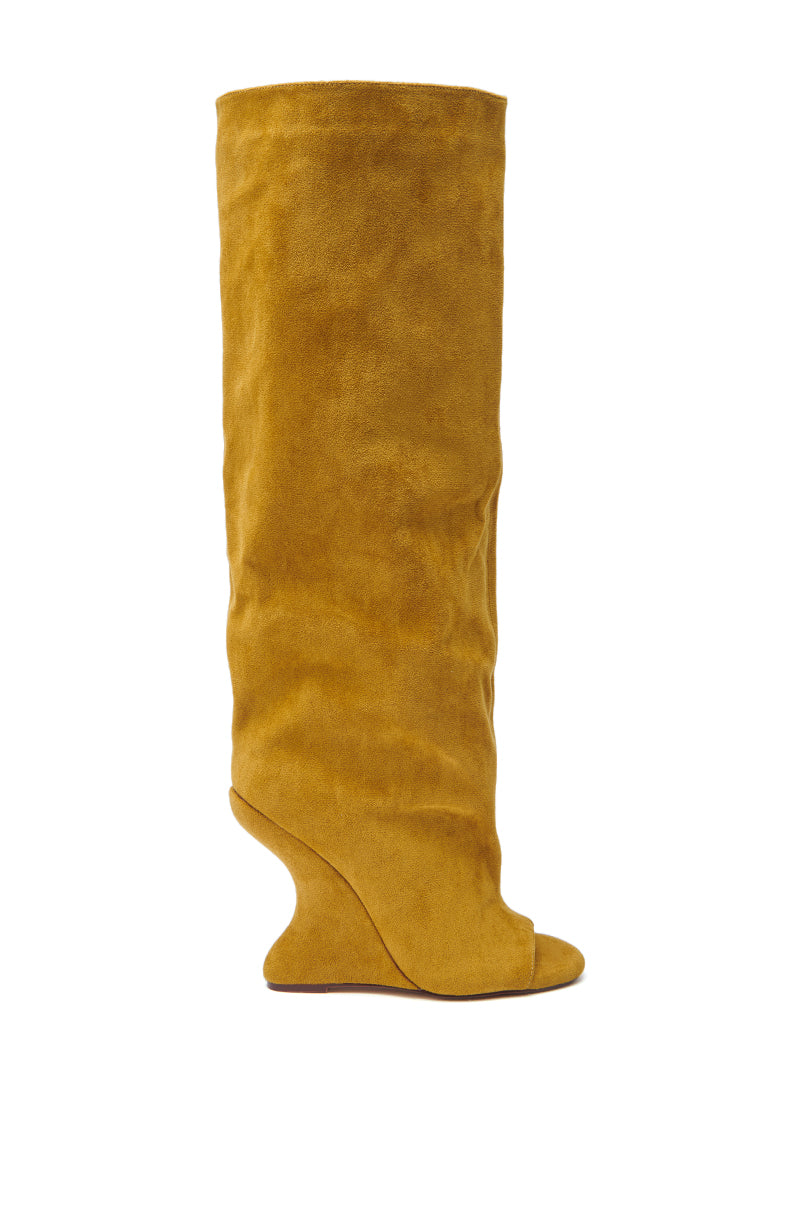AZALEA WANG VINCENT MUSTARD SUEDE OPEN TOE BOOT
