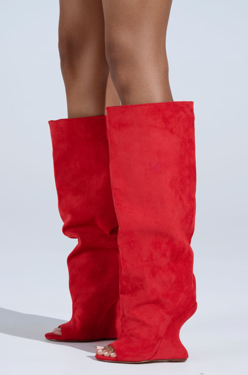 AZALEA WANG VINCENT RED OPEN TOE WEDGE BOOT