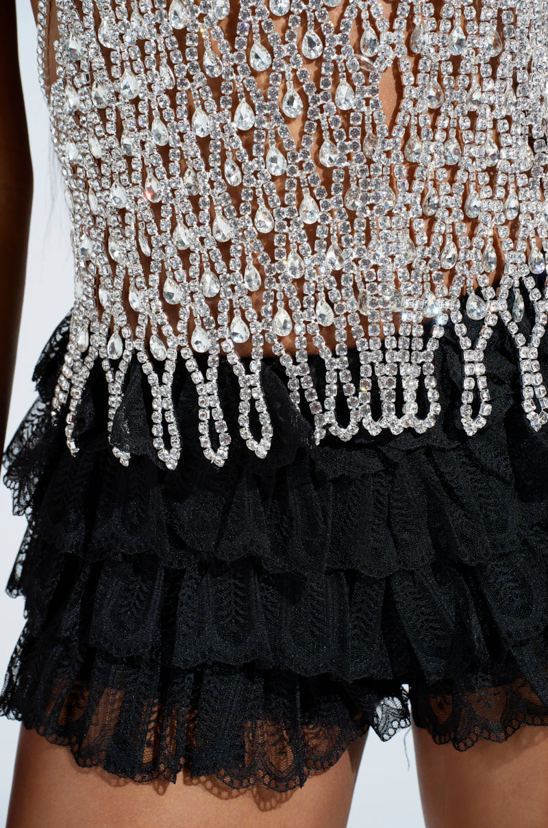 LOREN RHINESTONE HALTER NECK TOP IN SILVER
