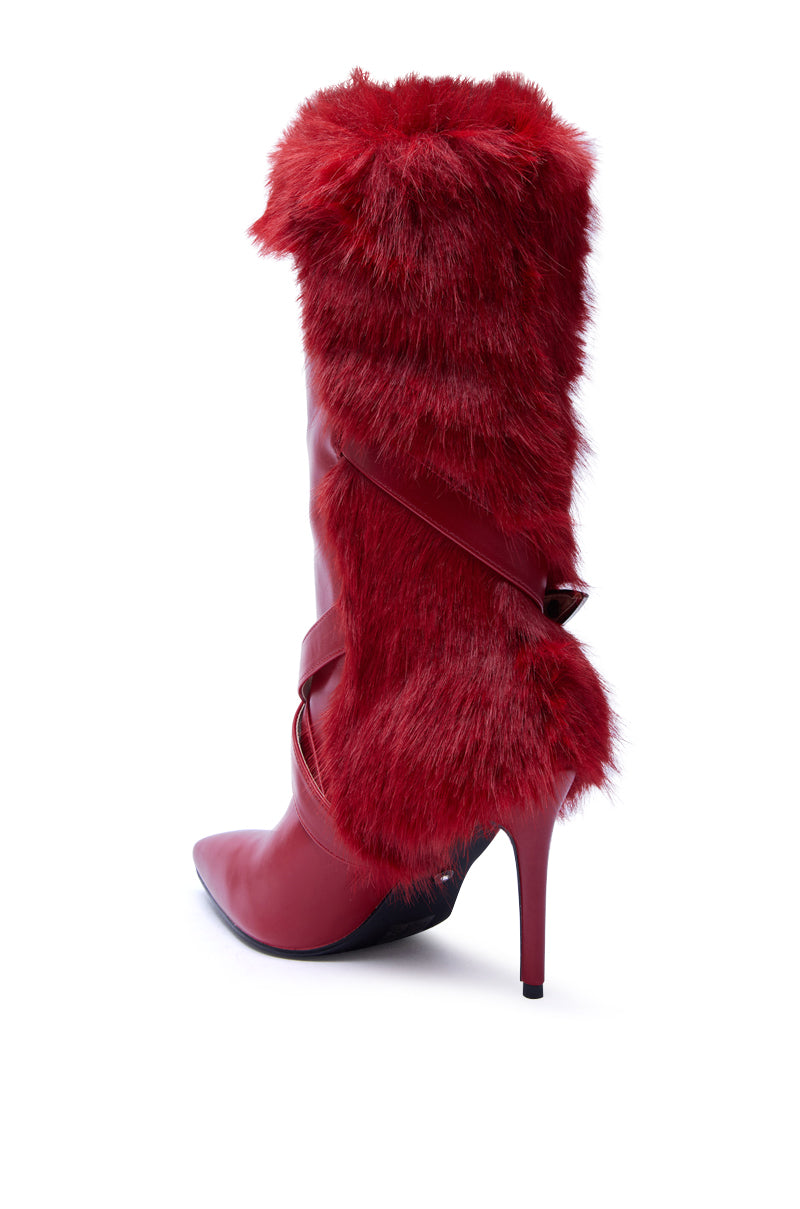 AZALEA WANG WYLDER RED FUR BOOTIE
